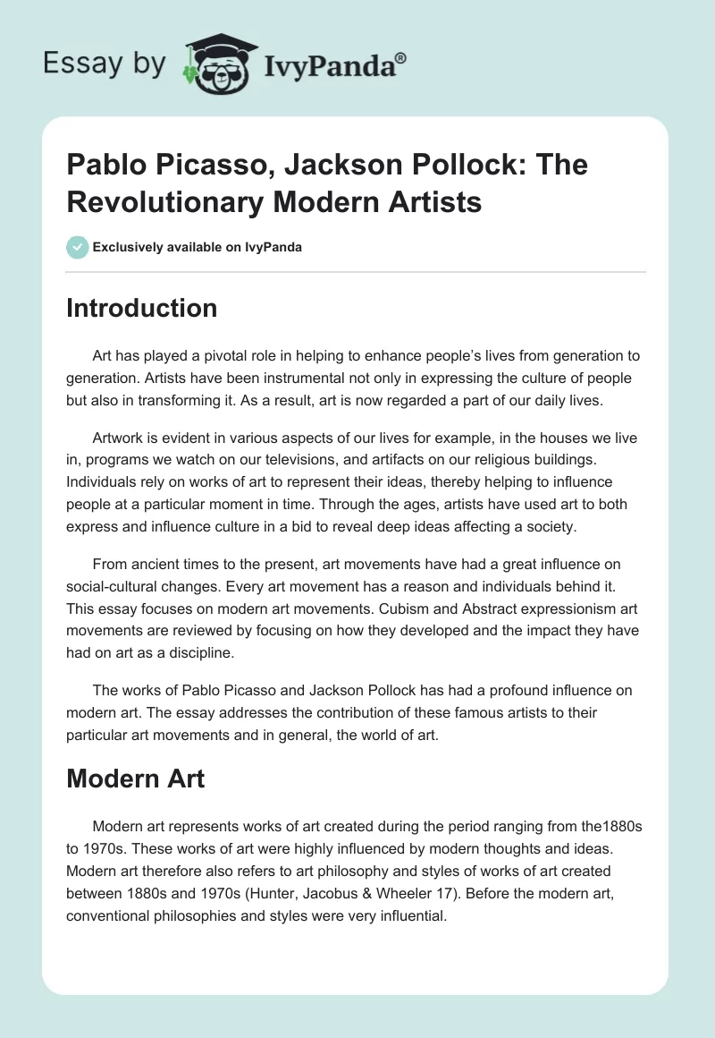 Pablo Picasso, Jackson Pollock: The Revolutionary Modern Artists. Page 1