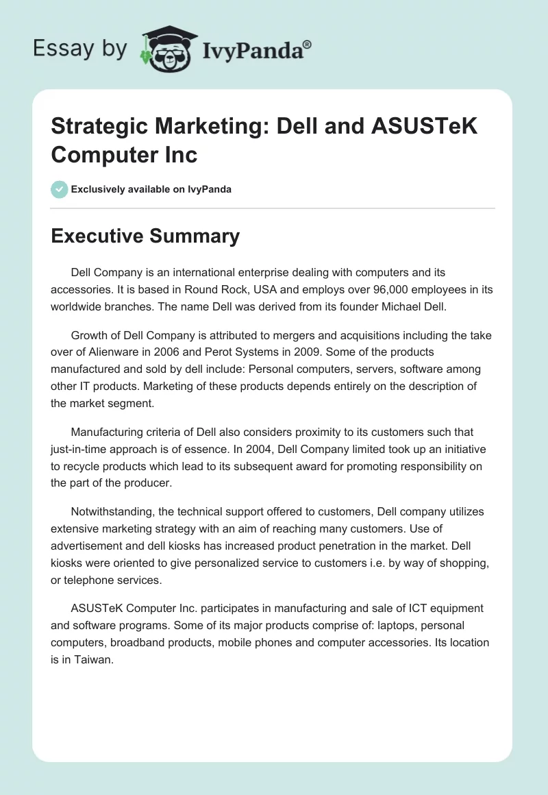 Strategic Marketing: Dell and ASUSTeK Computer Inc.. Page 1