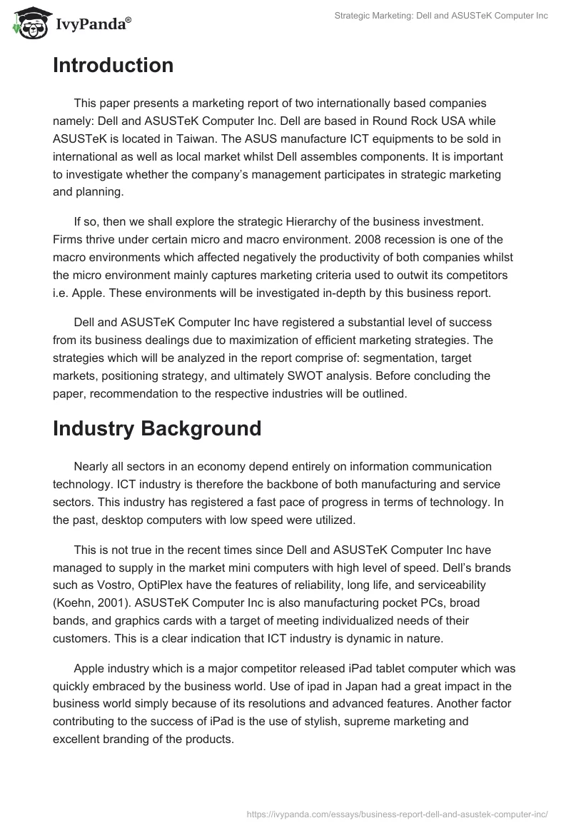 Strategic Marketing: Dell and ASUSTeK Computer Inc.. Page 2