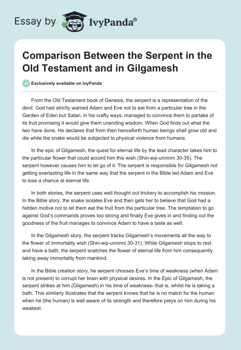 Comparison Between the Serpent in the Old Testament and in Gilgamesh. Page 1