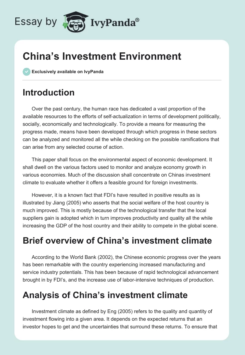 China’s Investment Environment. Page 1