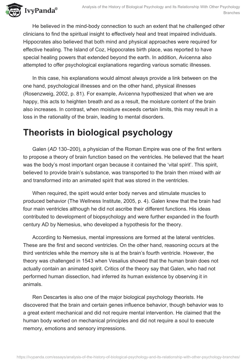 Analysis of the History of Biological Psychology and Its Relationship With Other Psychology Branches. Page 2