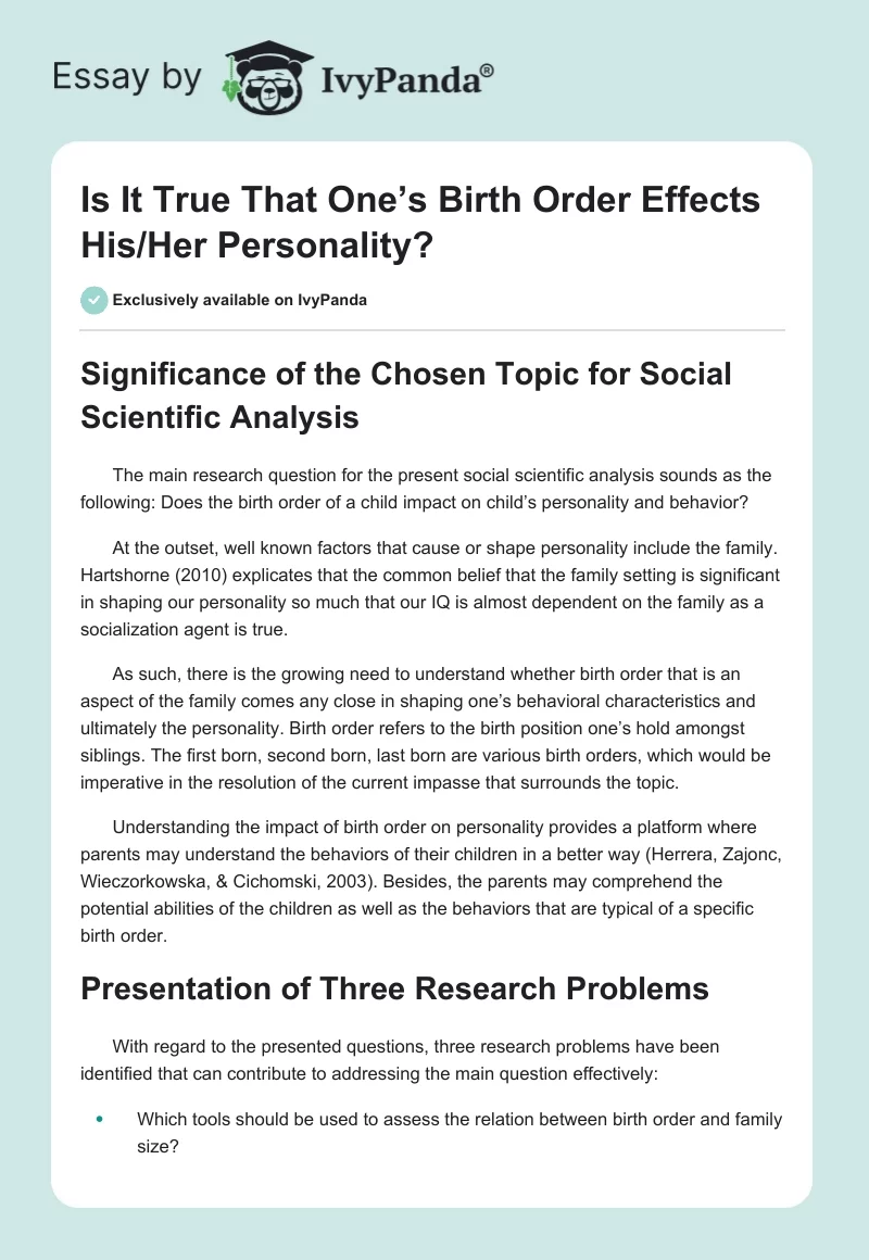 Is It True That One’s Birth Order Effects His/Her Personality?. Page 1