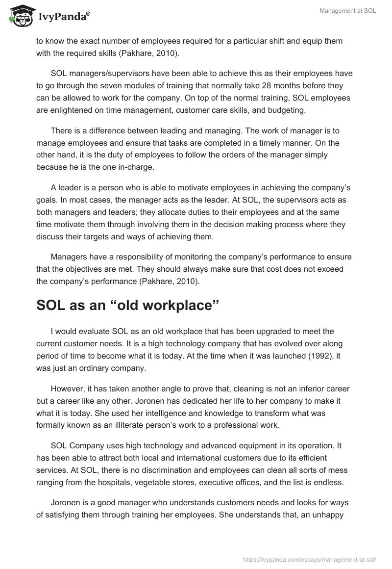 Management at SOL. Page 2