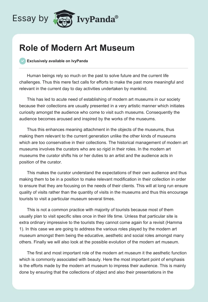Role of Modern Art Museum. Page 1