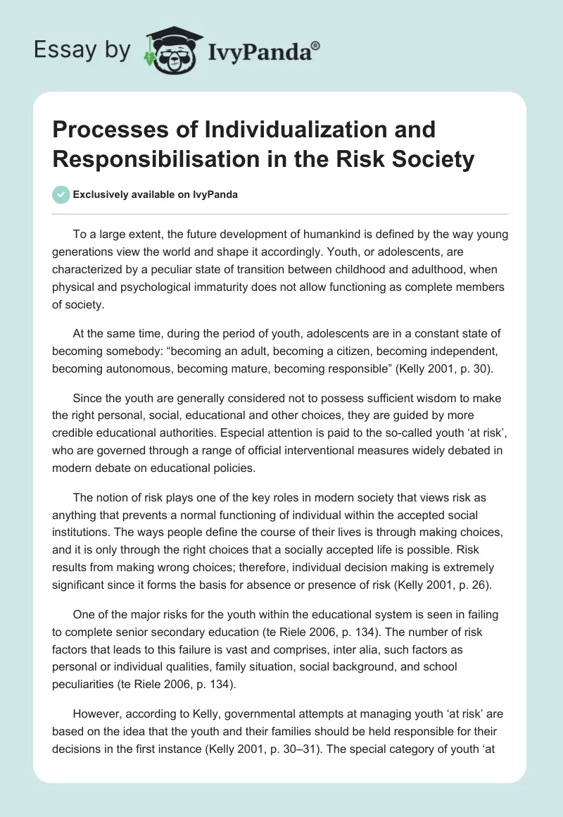 Processes of Individualization and Responsibilisation in the Risk Society. Page 1