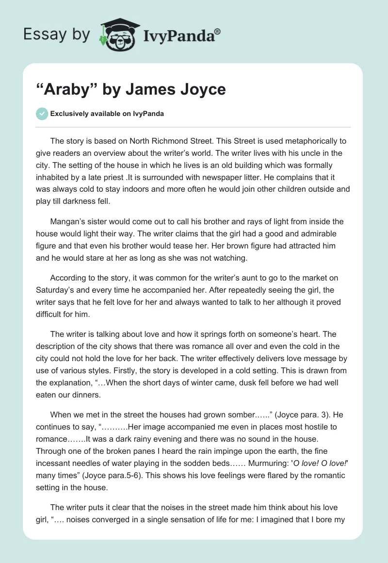 “Araby” by James Joyce. Page 1
