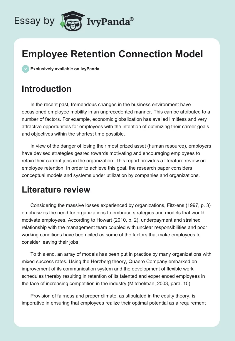 Employee Retention Connection Model. Page 1
