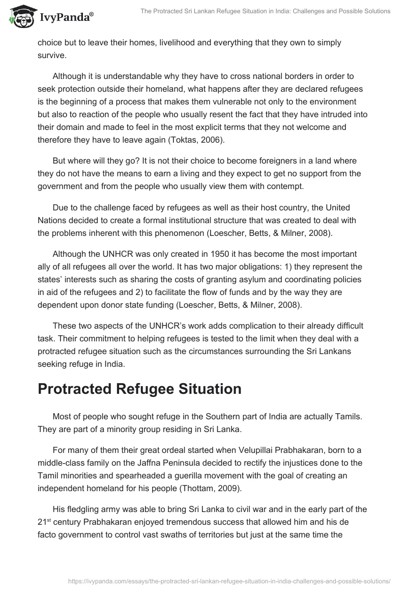 The Protracted Sri Lankan Refugee Situation in India: Challenges and Possible Solutions. Page 2