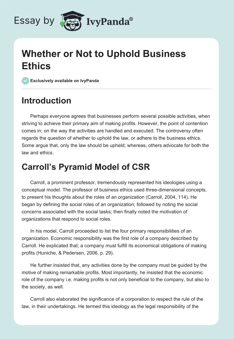 Whether or Not to Uphold Business Ethics. Page 1
