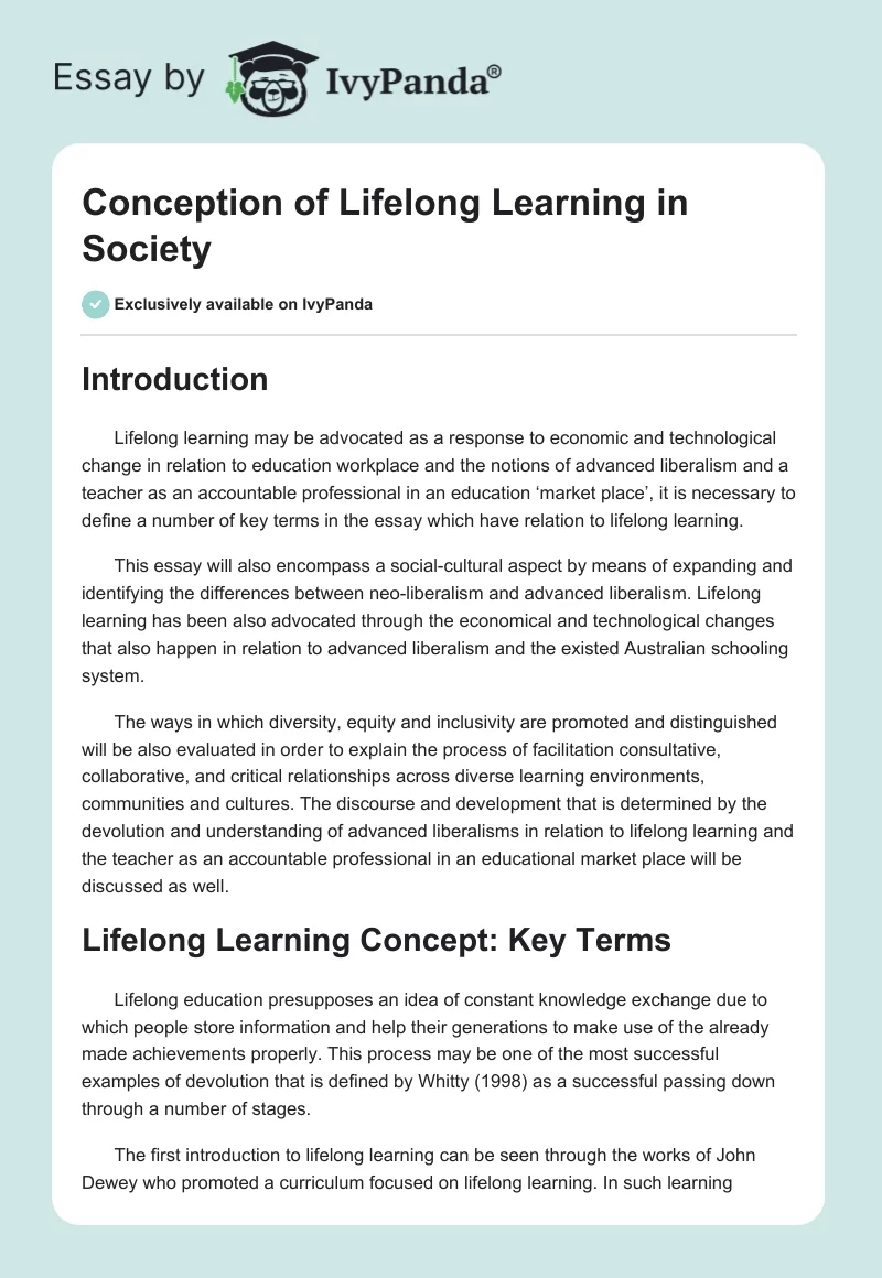 Conception of Lifelong Learning in Society. Page 1