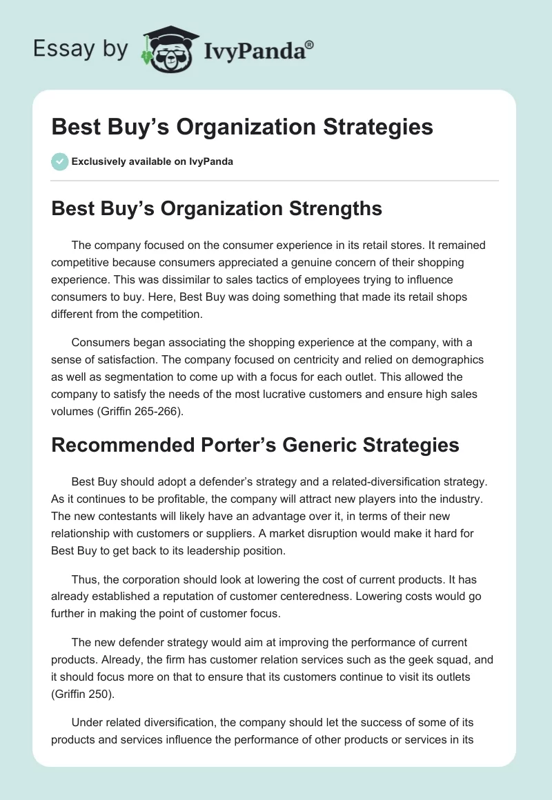 Best Buy’s Organization Strategies. Page 1