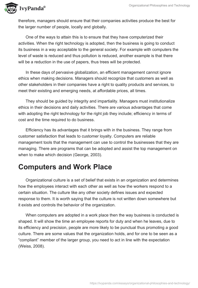 Organizational Philosophies and Technology. Page 2