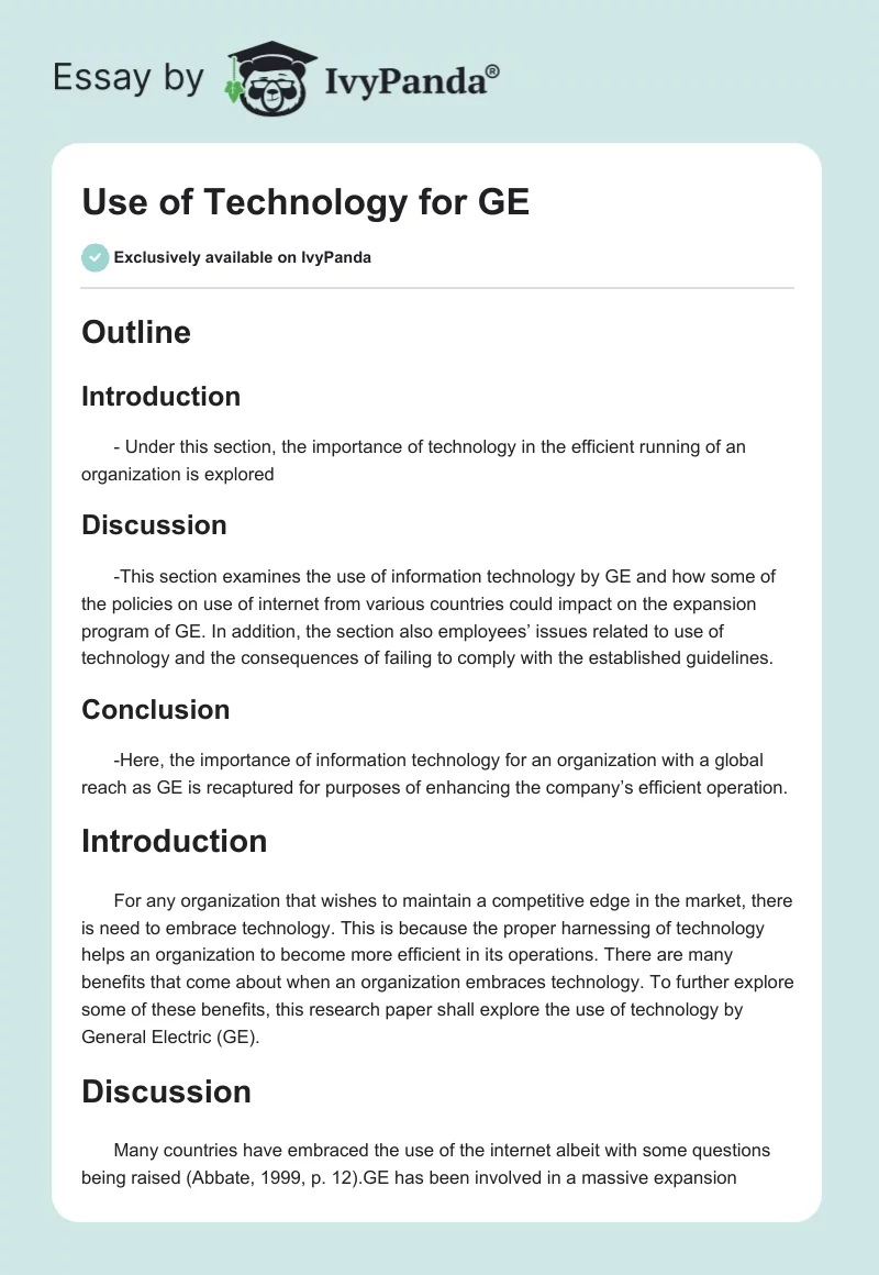 Use of Technology for GE. Page 1
