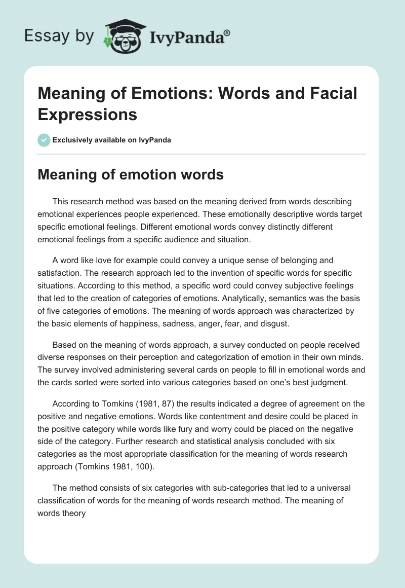 Meaning of Emotions: Words and Facial Expressions. Page 1