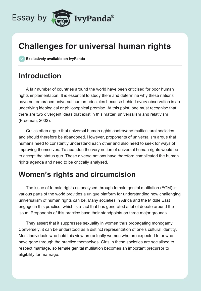 Challenges for Universal Human Rights. Page 1