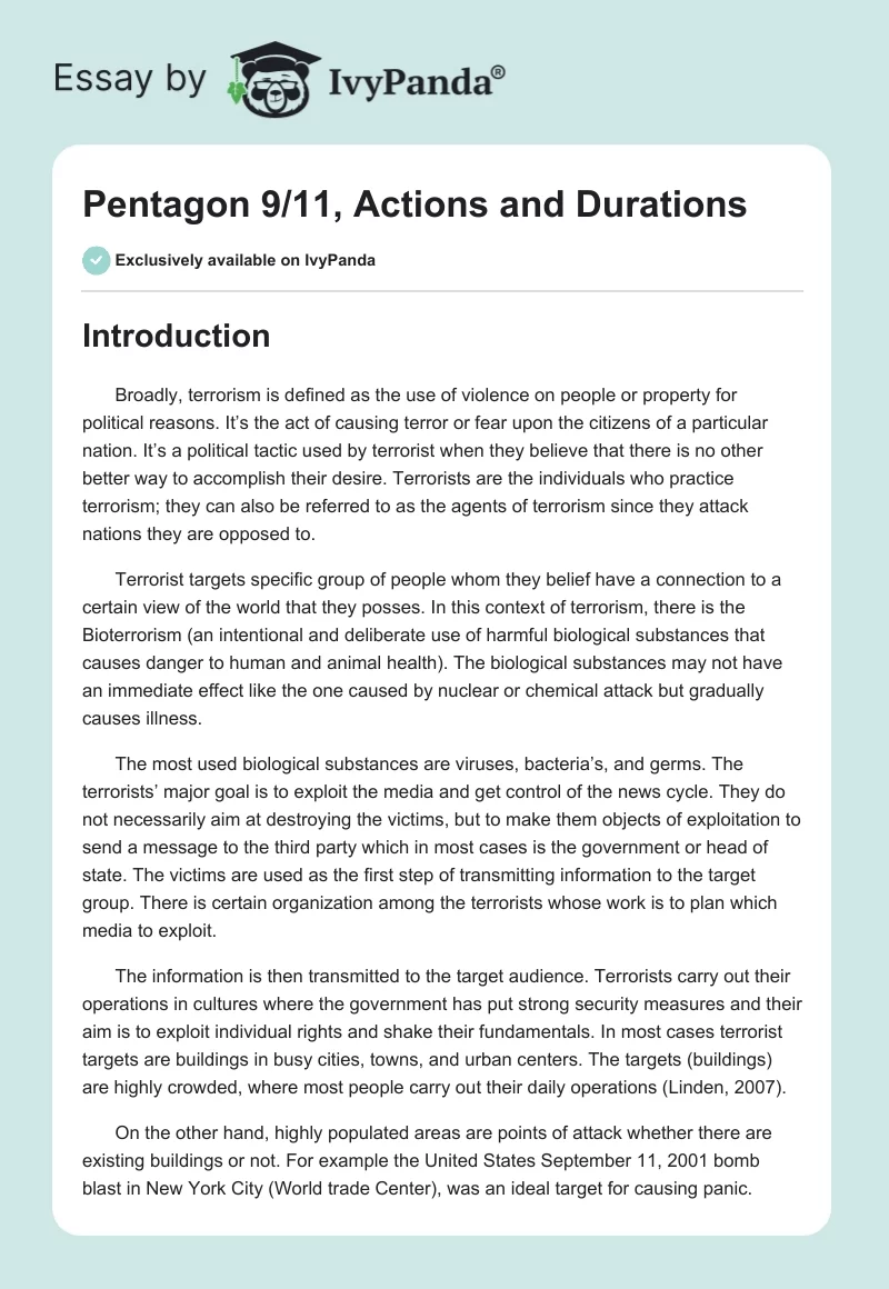 Pentagon 9/11, Actions and Durations. Page 1