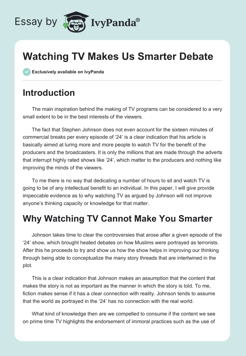 Watching TV Makes Us Smarter Debate. Page 1