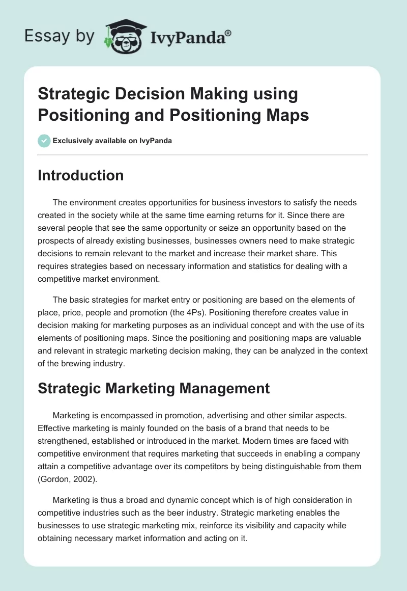 Strategic Decision Making using Positioning and Positioning Maps. Page 1