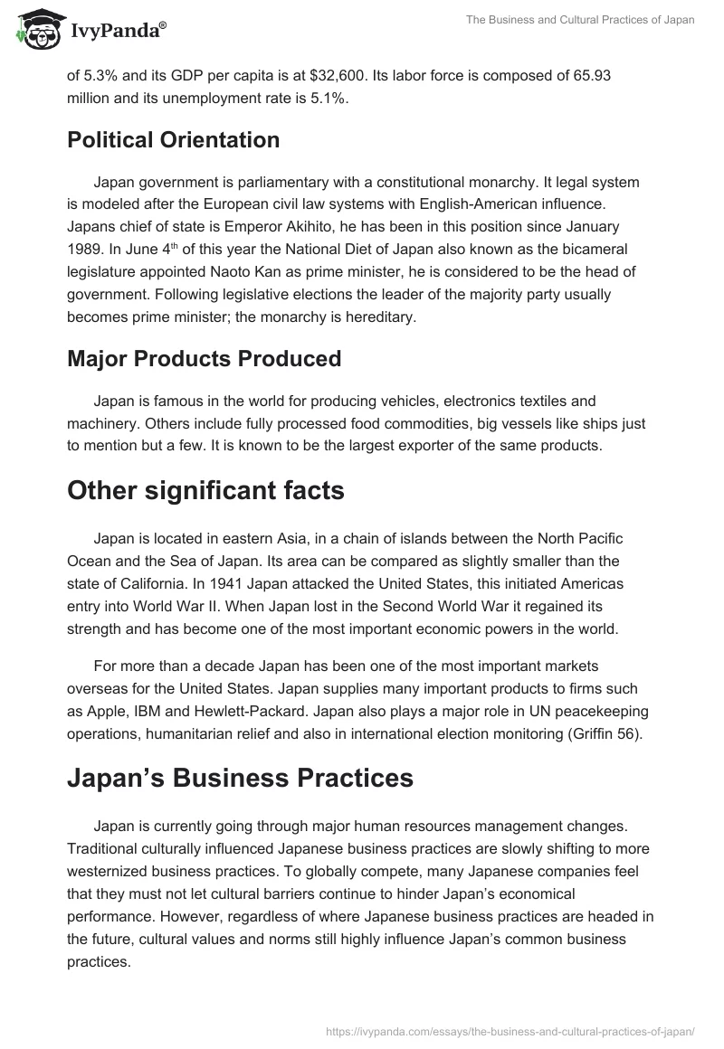 The Business and Cultural Practices of Japan. Page 2