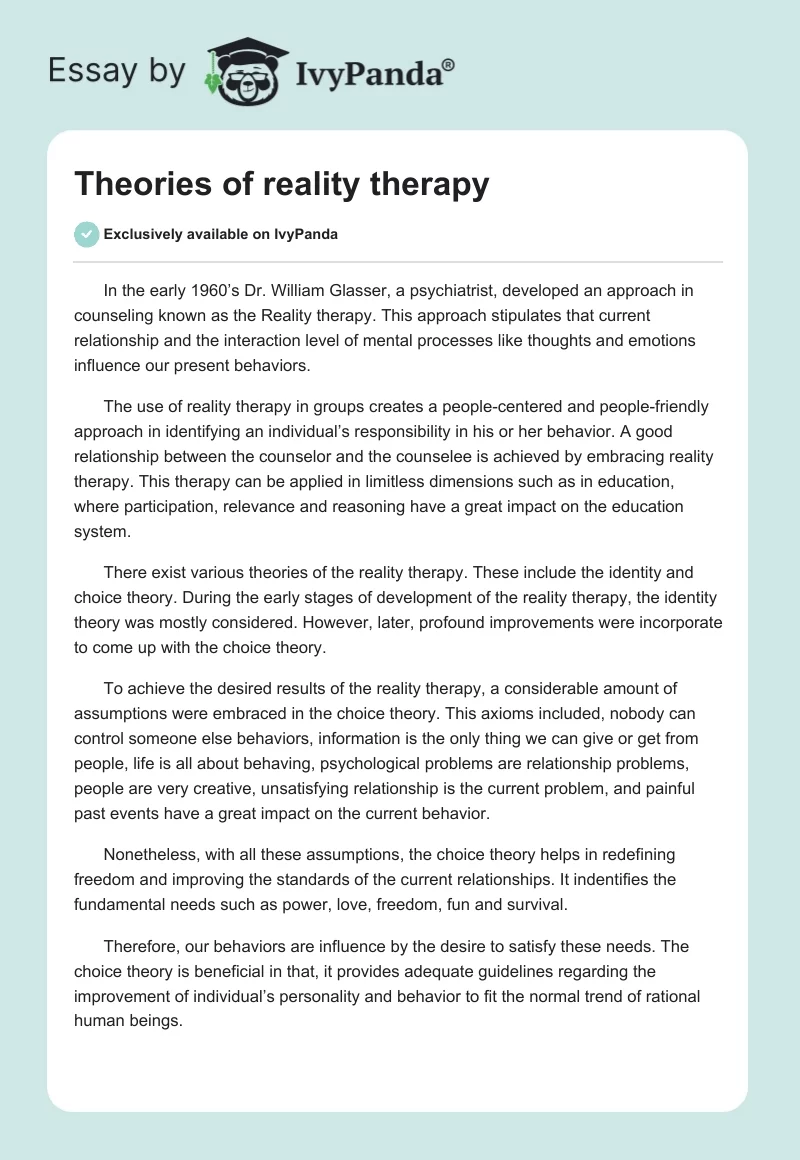 Theories of Reality Therapy. Page 1