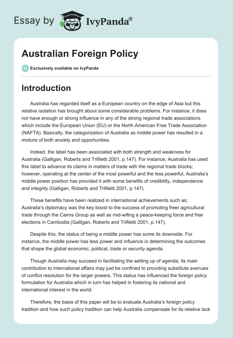 Australian Foreign Policy. Page 1