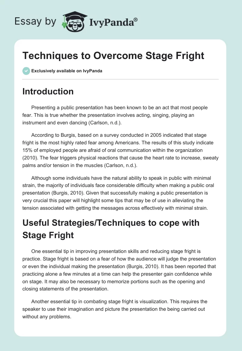 Techniques to Overcome Stage Fright. Page 1