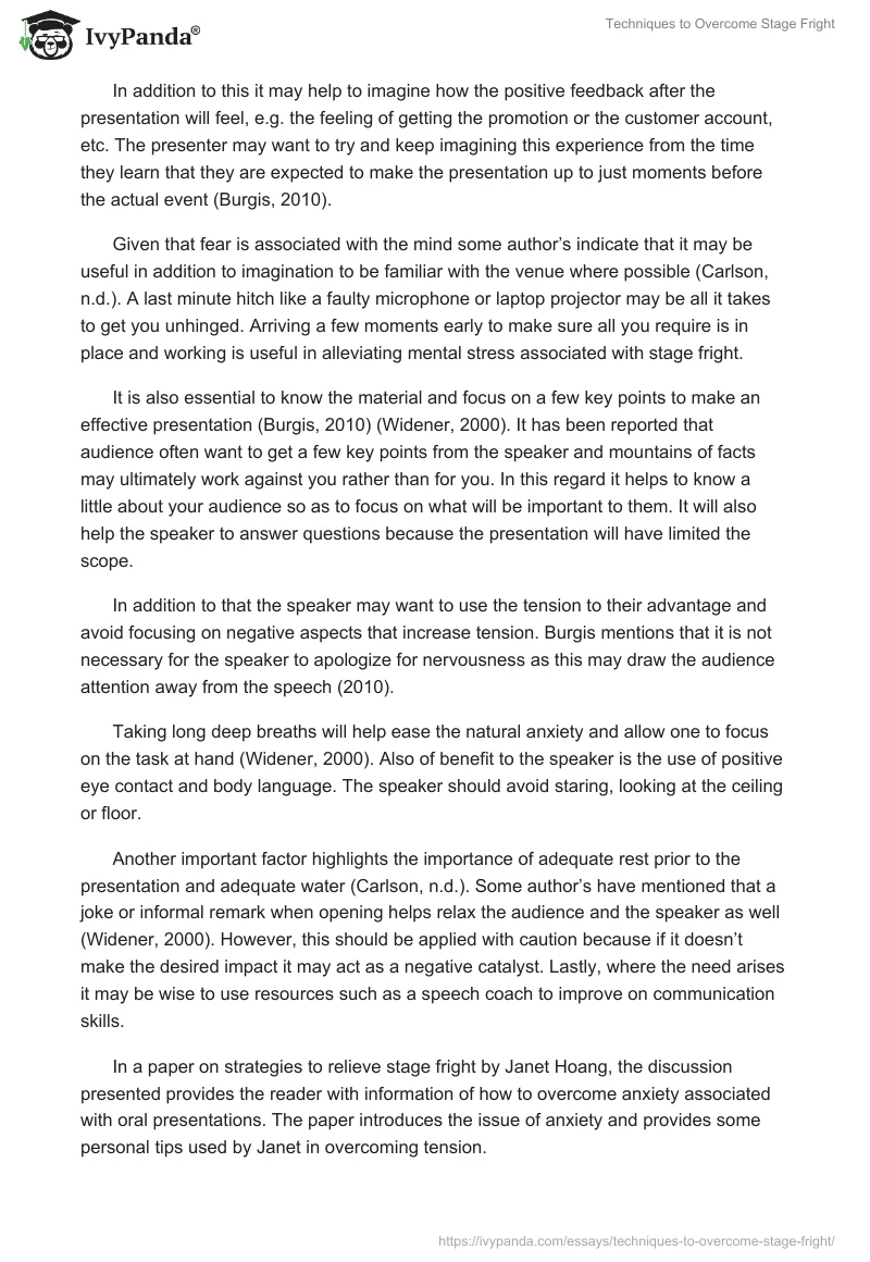 Techniques to Overcome Stage Fright. Page 2