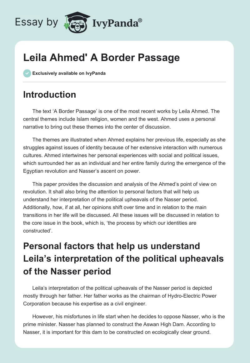 Leila Ahmed' A Border Passage. Page 1