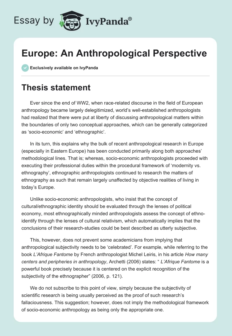 Europe: An Anthropological Perspective. Page 1
