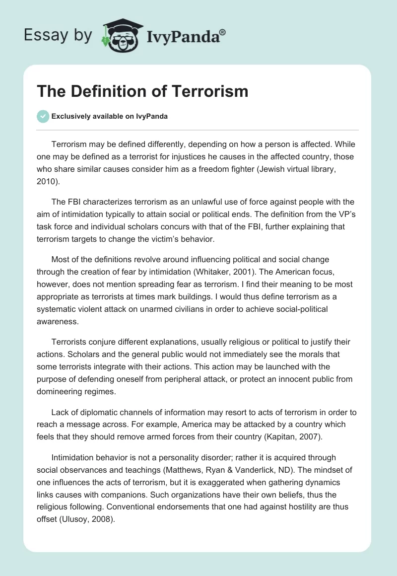 The Definition of Terrorism. Page 1
