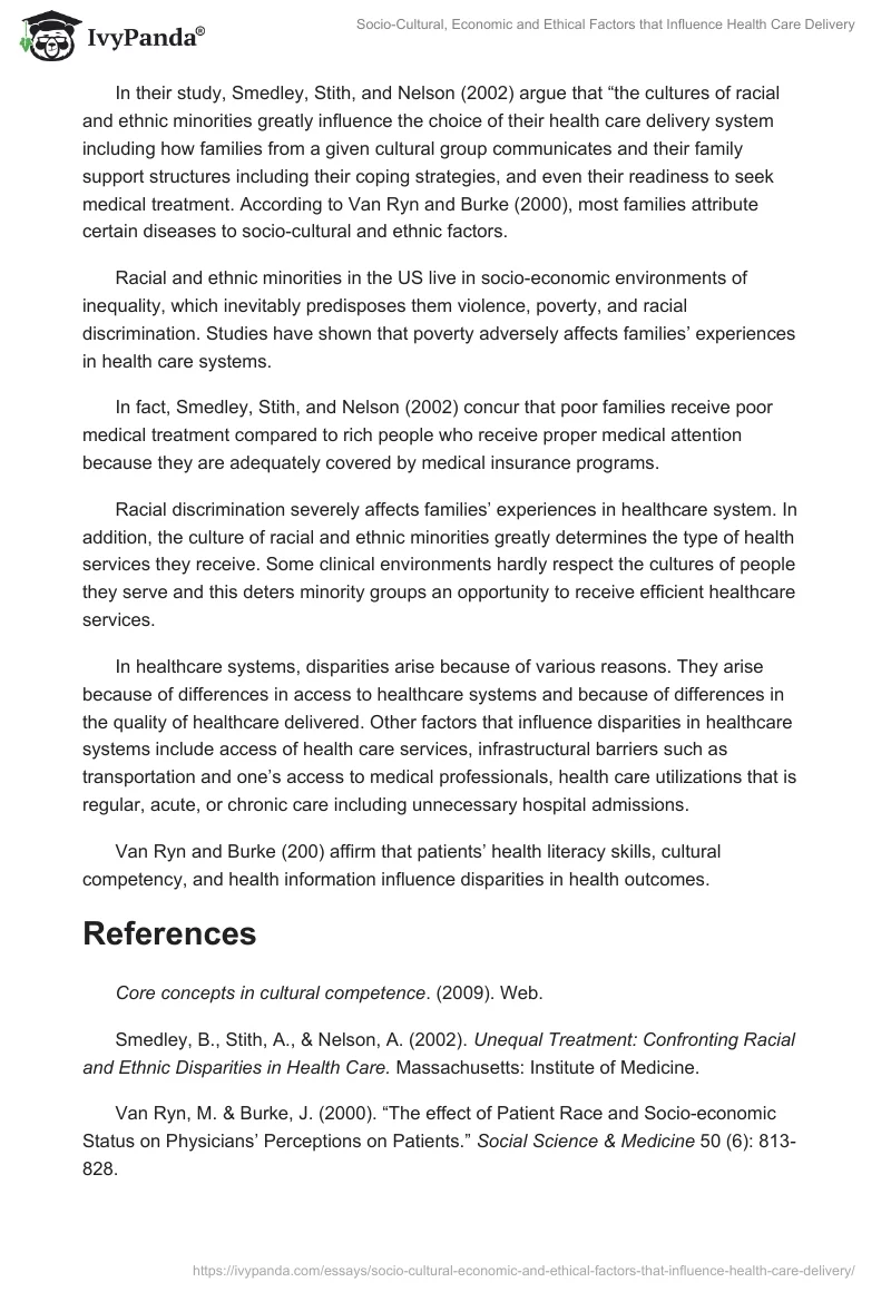 Socio-Cultural, Economic and Ethical Factors that Influence Health Care Delivery. Page 2
