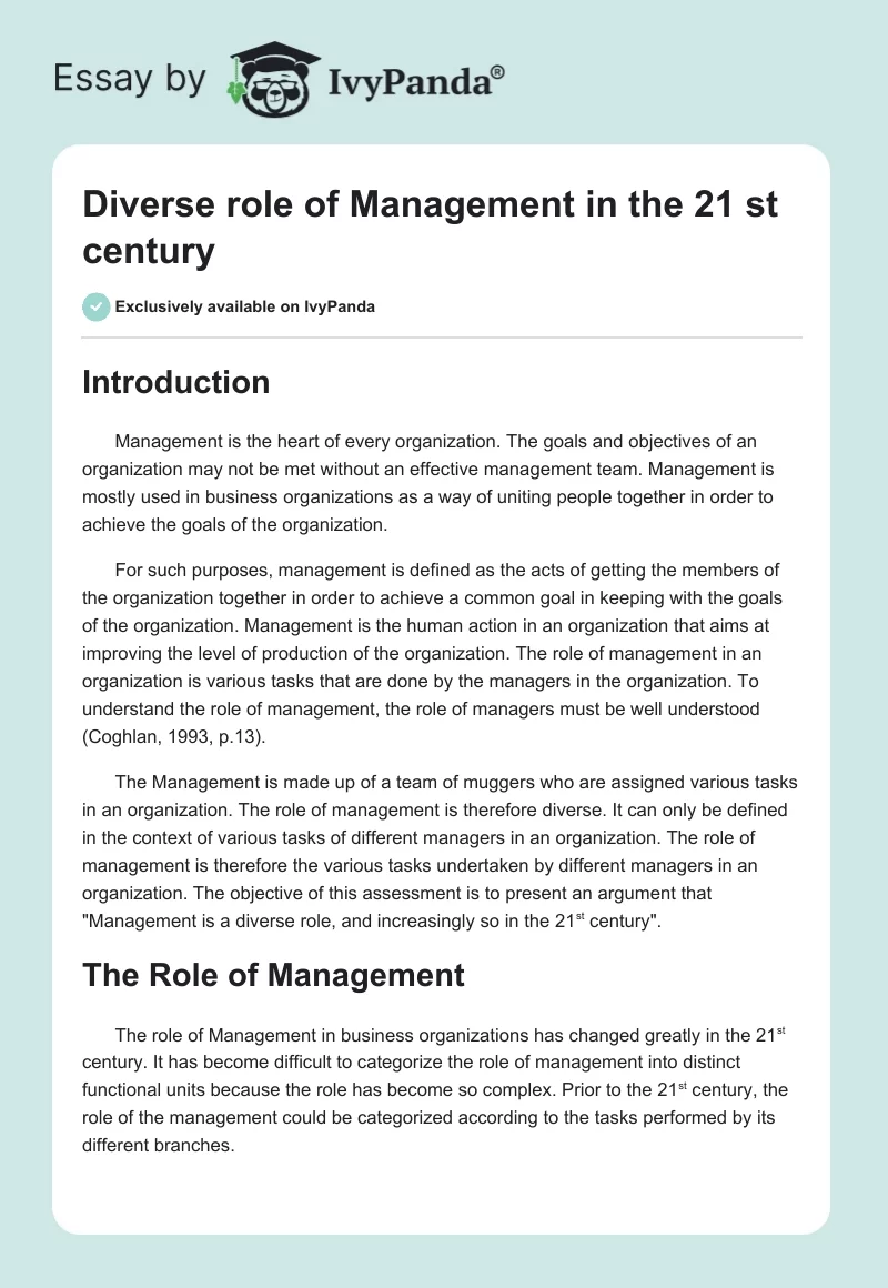 Diverse role of Management in the 21 st century. Page 1