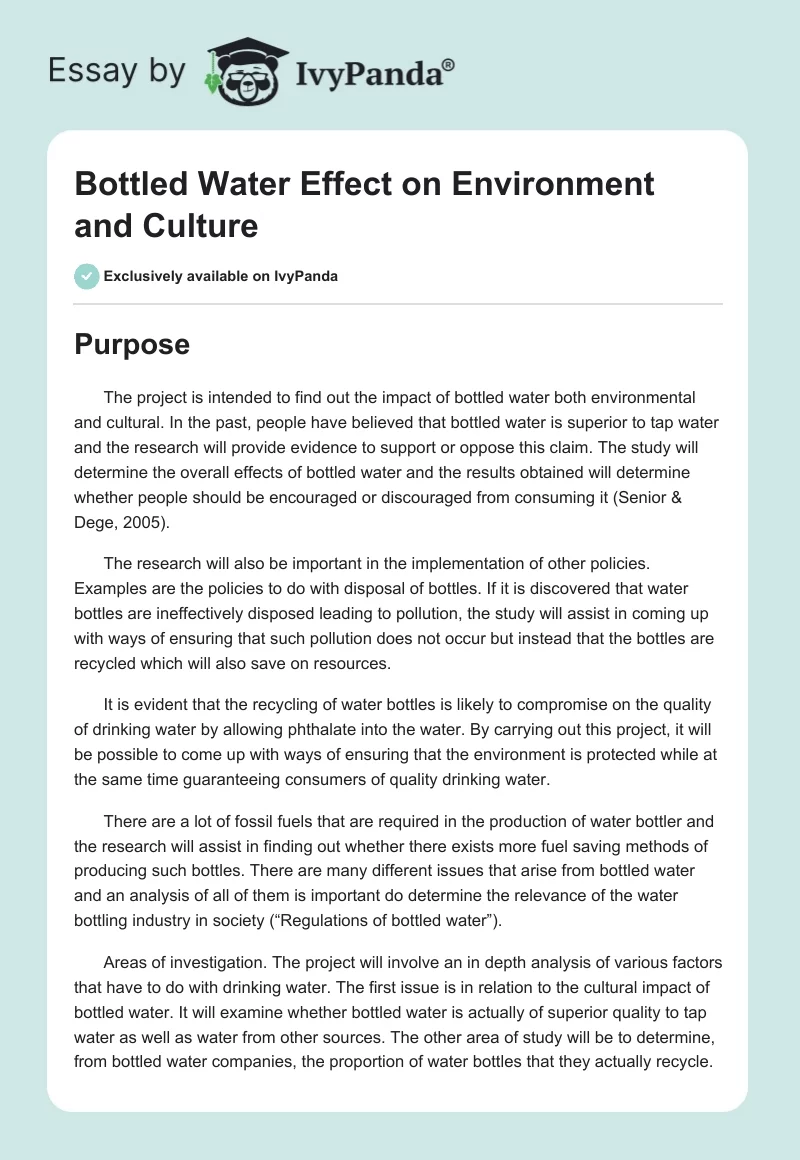 Bottled Water Effect on Environment and Culture. Page 1