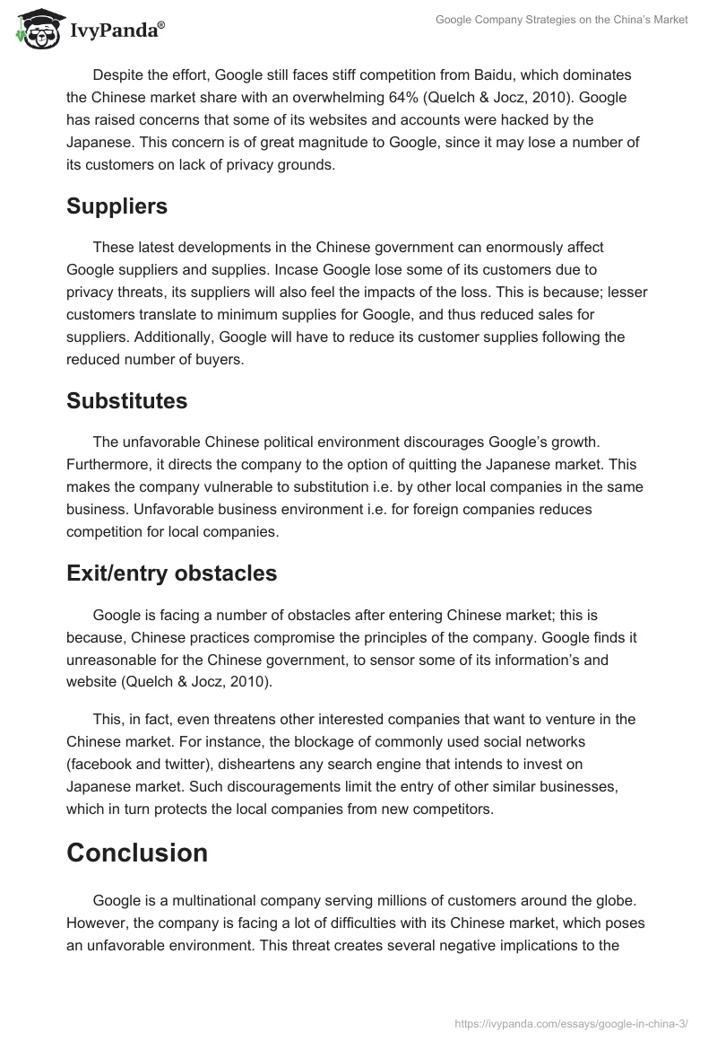 Google Company Strategies on the China’s Market. Page 2