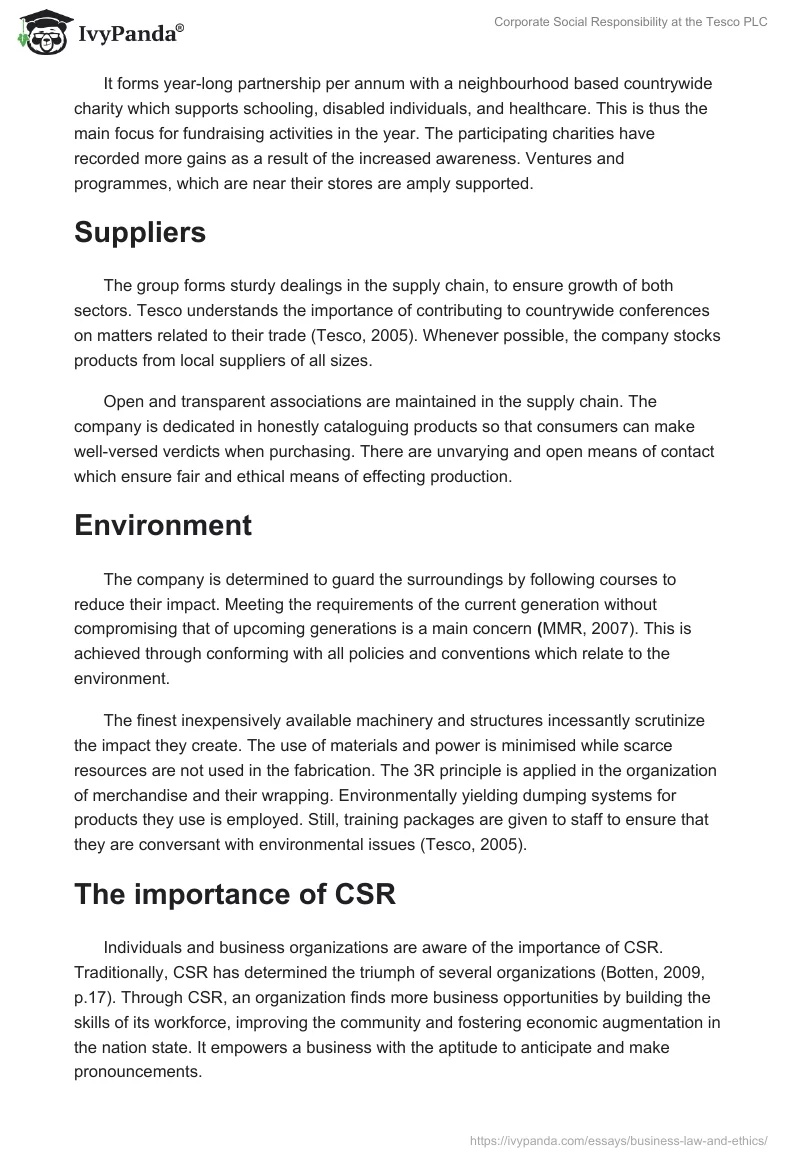 Corporate Social Responsibility at the Tesco PLC. Page 5