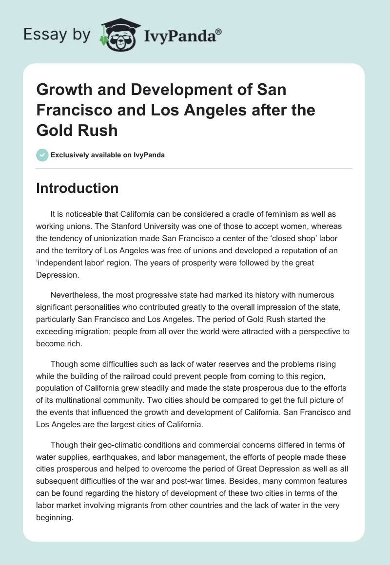Growth and Development of San Francisco and Los Angeles after the Gold Rush. Page 1