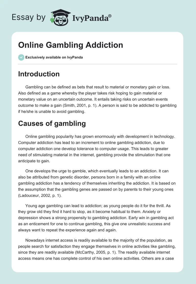 Online Gambling Addiction. Page 1
