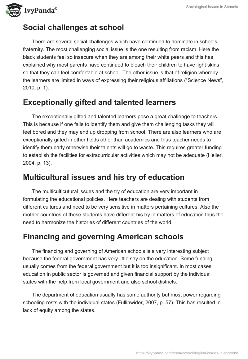 Sociological Issues in Schools. Page 3