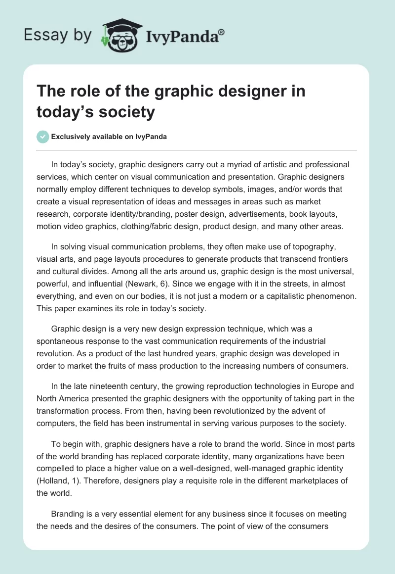 The Role of the Graphic Designer in Today’s Society. Page 1