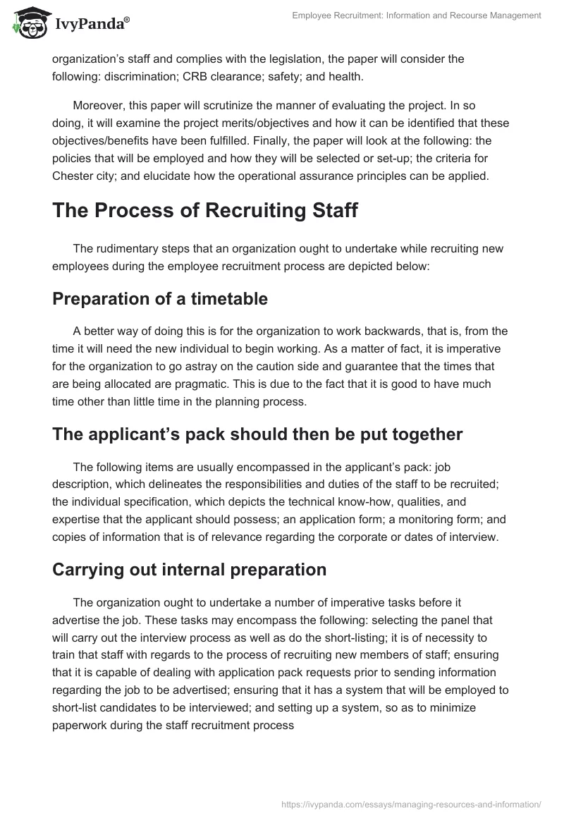 Employee Recruitment: Information and Recourse Management. Page 2