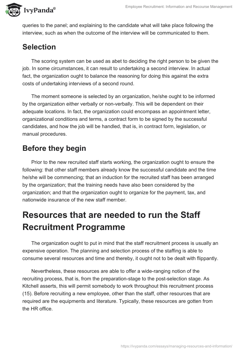 Employee Recruitment: Information and Recourse Management. Page 4