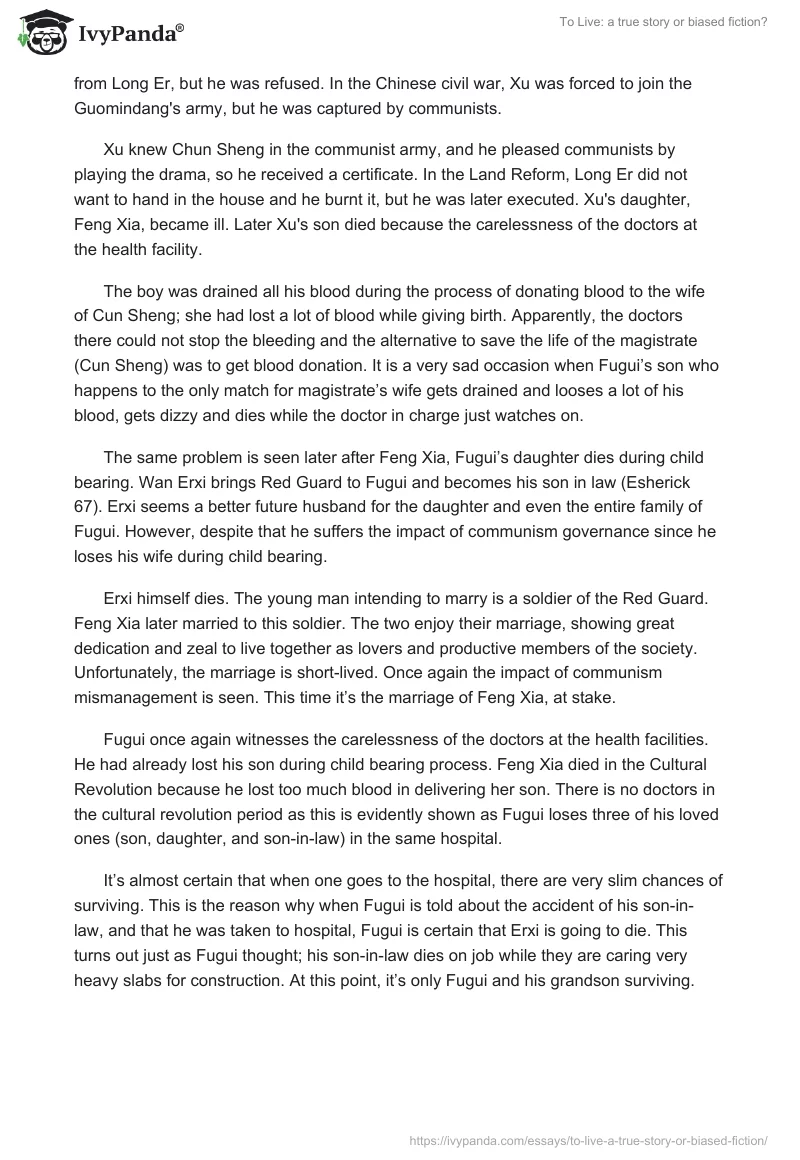 To Live: a true story or biased fiction?. Page 2