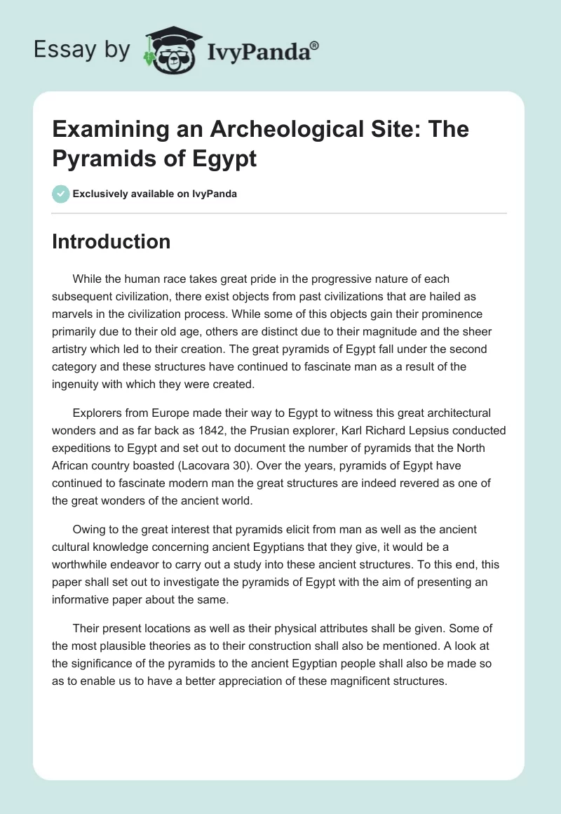 Examining an Archeological Site: The Pyramids of Egypt. Page 1