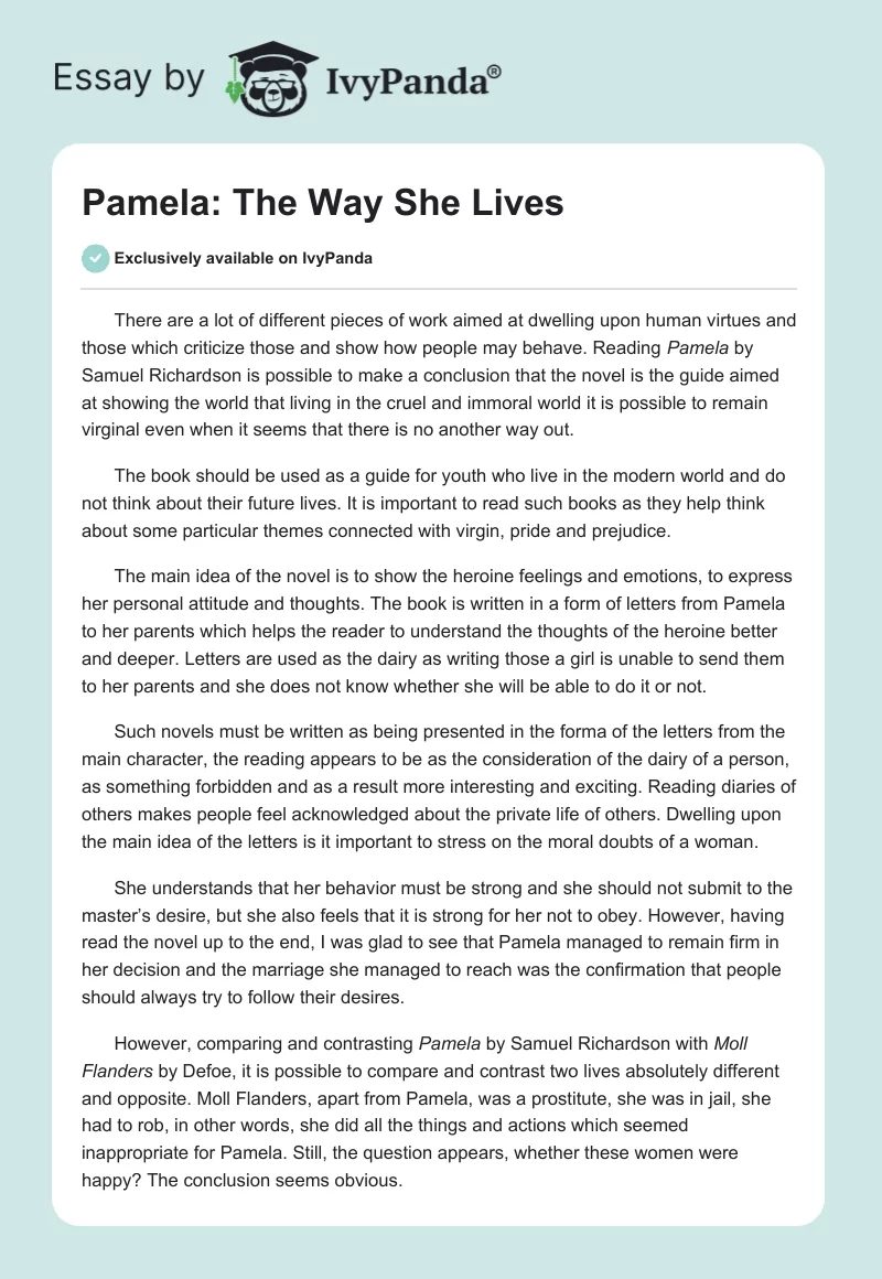 Pamela: The Way She Lives. Page 1