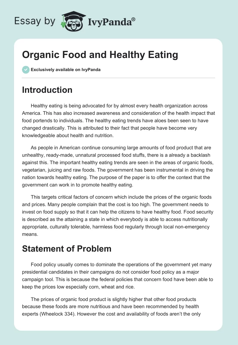 Organic Food and Healthy Eating. Page 1
