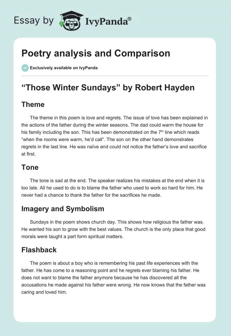 Poetry analysis and Comparison. Page 1