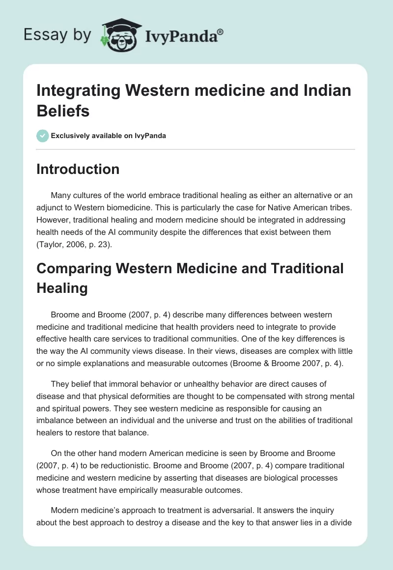 Integrating Western medicine and Indian Beliefs. Page 1