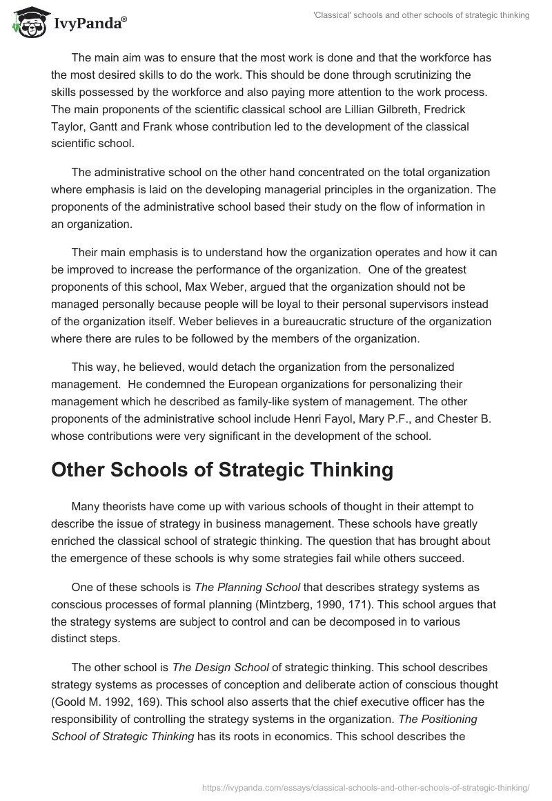 'Classical' schools and other schools of strategic thinking. Page 2