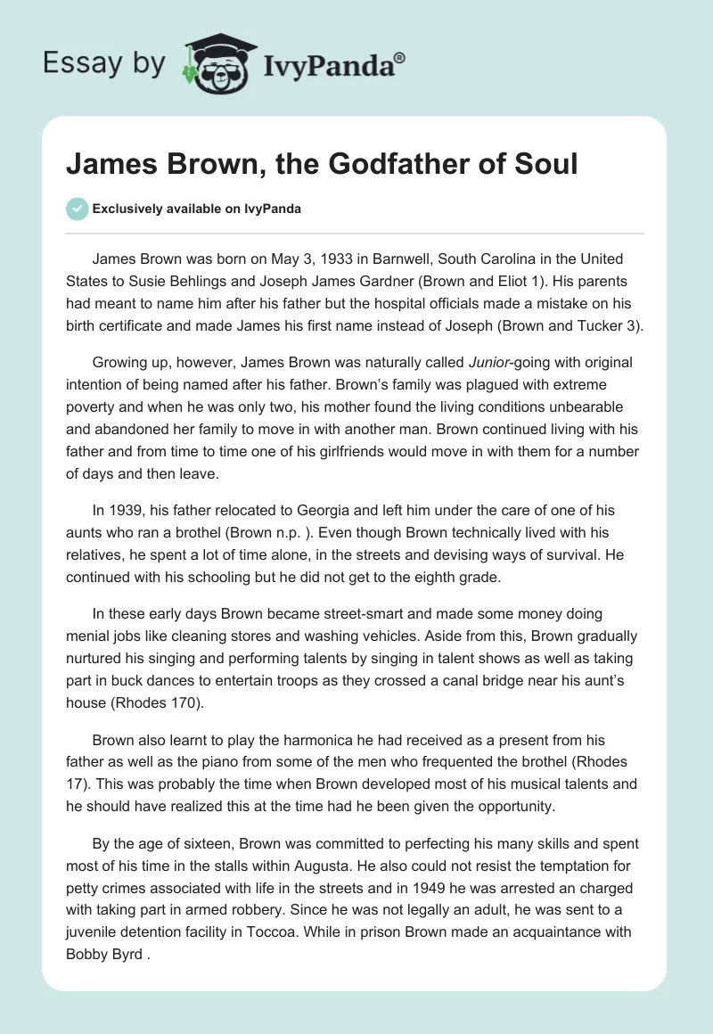 James Brown, the Godfather of Soul. Page 1